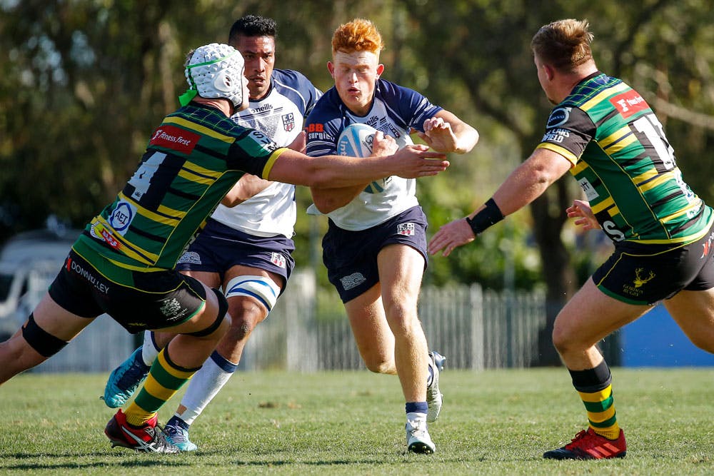 Eastwood's Tane Edmed charges the Gordon defensive in NSW's Shute Shield. Photo: Karen Watson