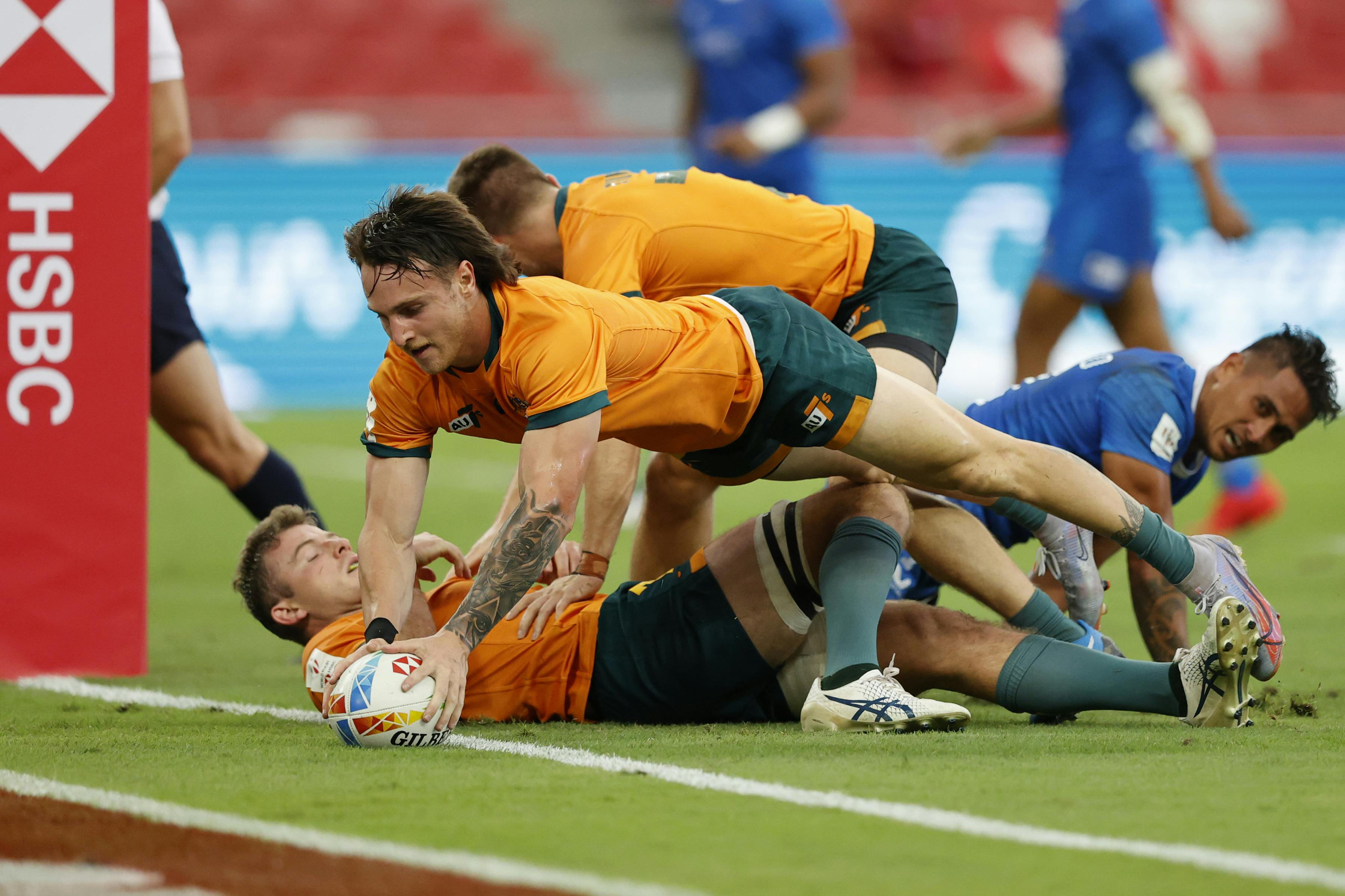 Corey Toole crosses the line for the Australian Sevens in Singapore | Photo: World Rugby
