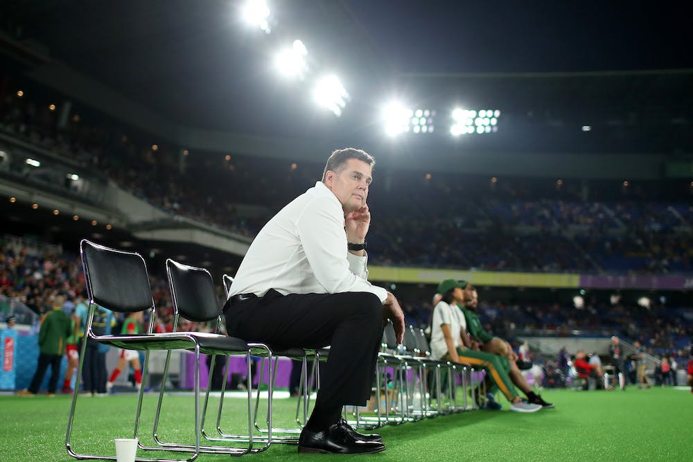 Rassie Erasmus in a pensive mood ahead of the Rugby World Cup semi-final. Photo: Getty Images