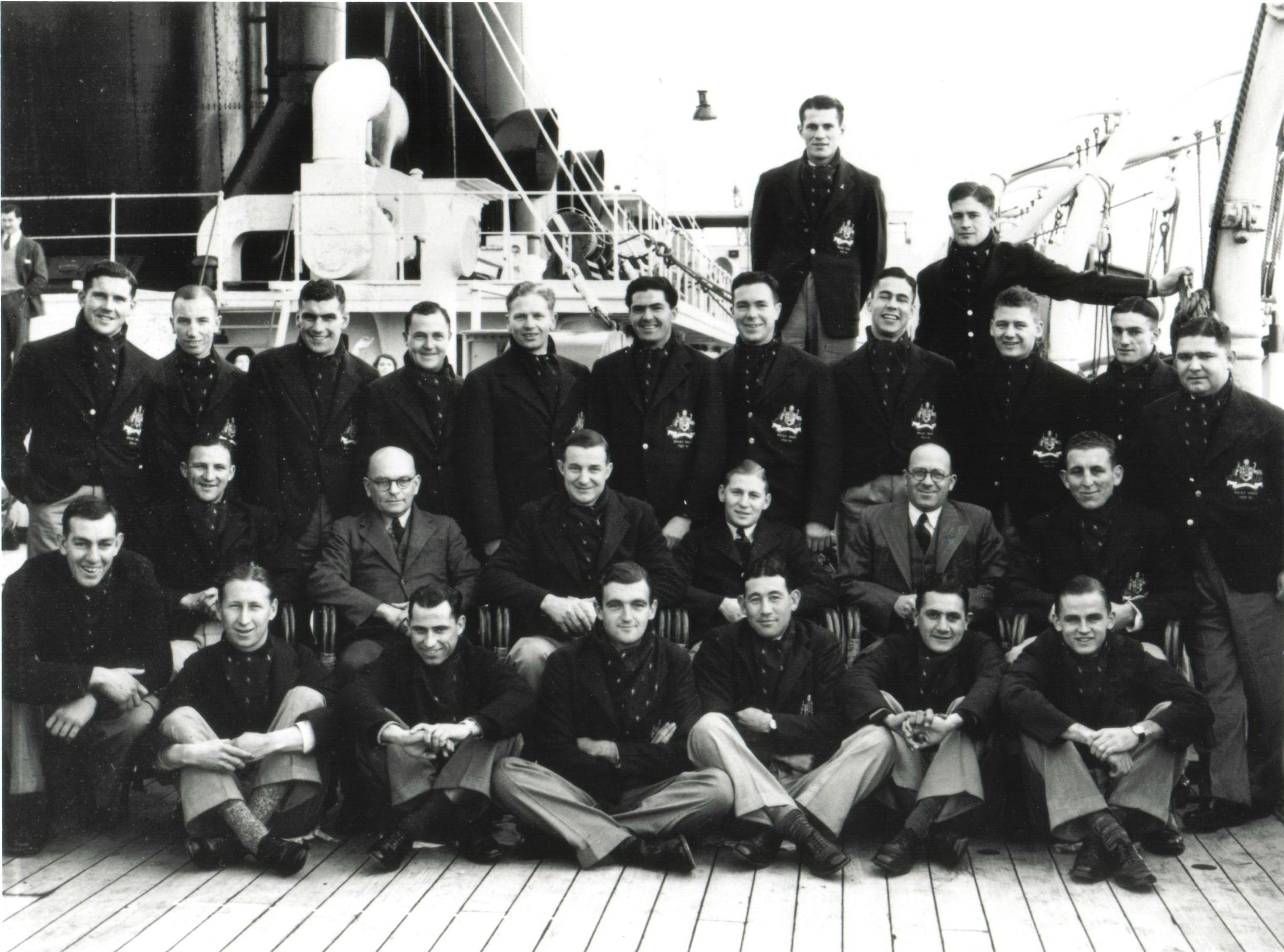 Australian team photograph on board ship to United Kingdom - 1939