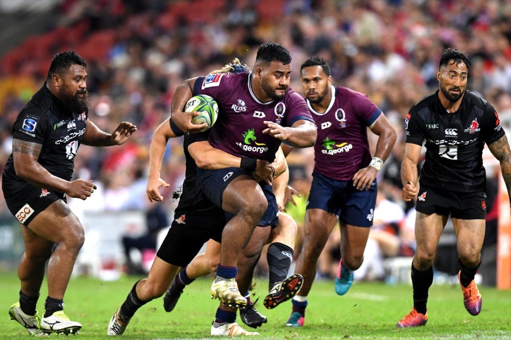 Taniela Tupou takes the ball forward for the Reds in their clash against the Sunwolves. Photo: Getty Images 