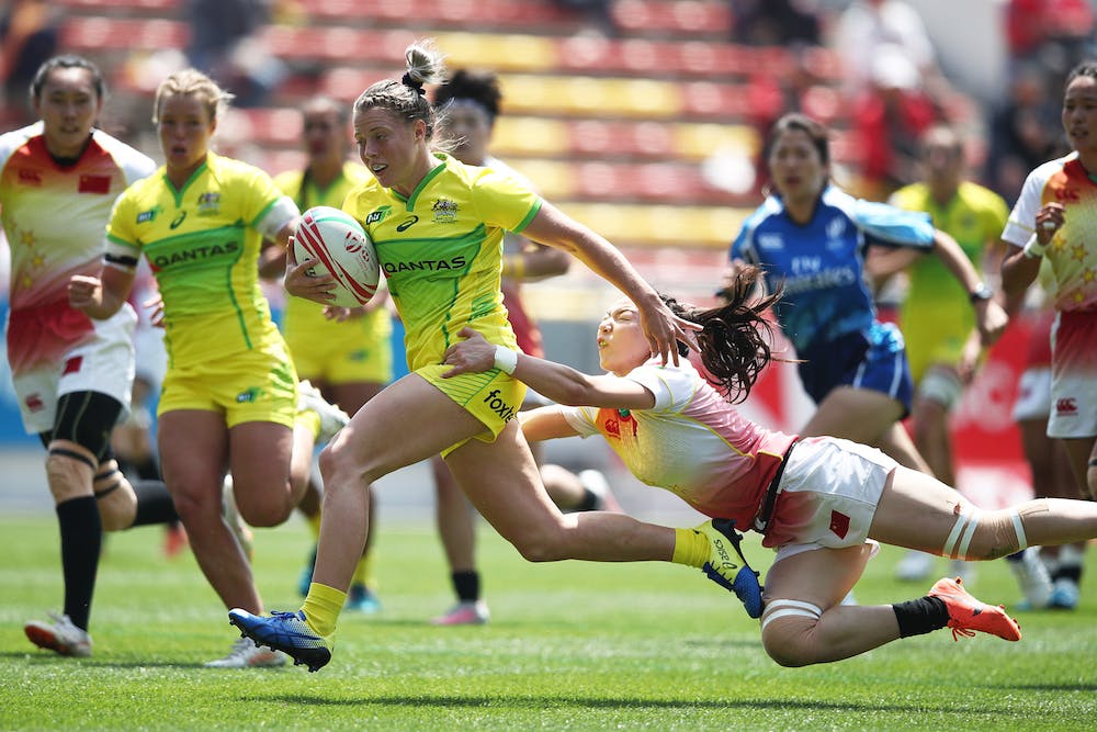 Samantha Treherne races away to score against China. Photo: Getty Image