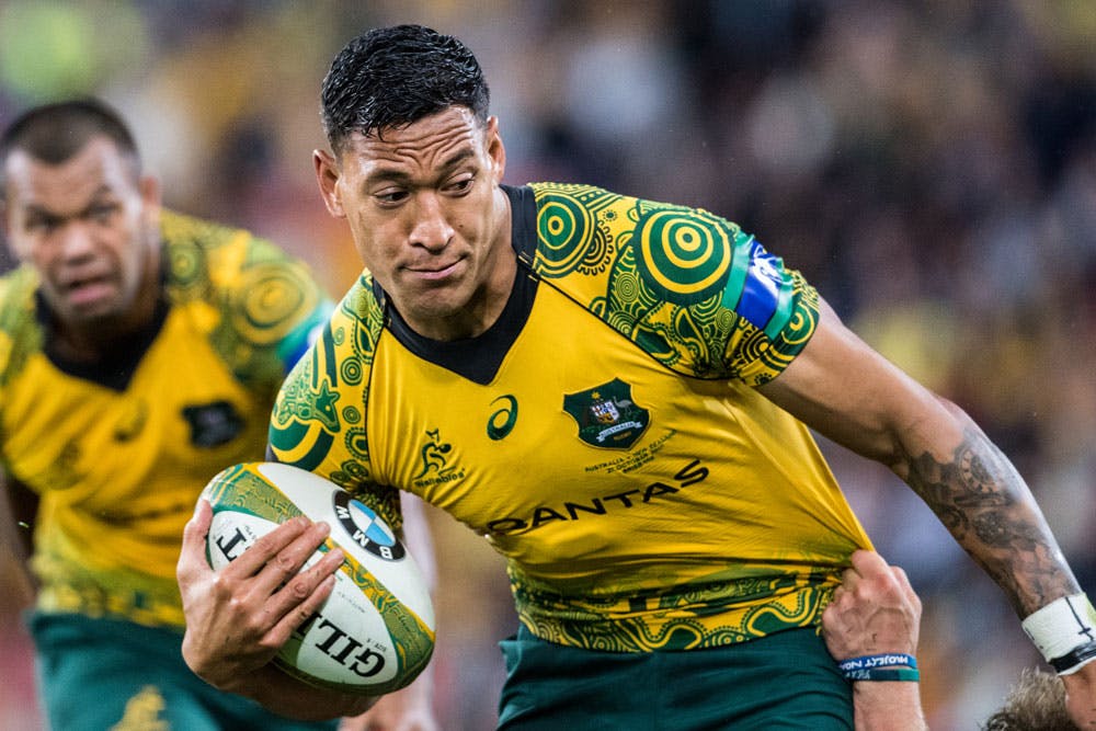 Israel Folau in the Indigenous jersey in the third Bledisloe in 2017. Photo: RUGBY.com.au/Stuart Walmsley
