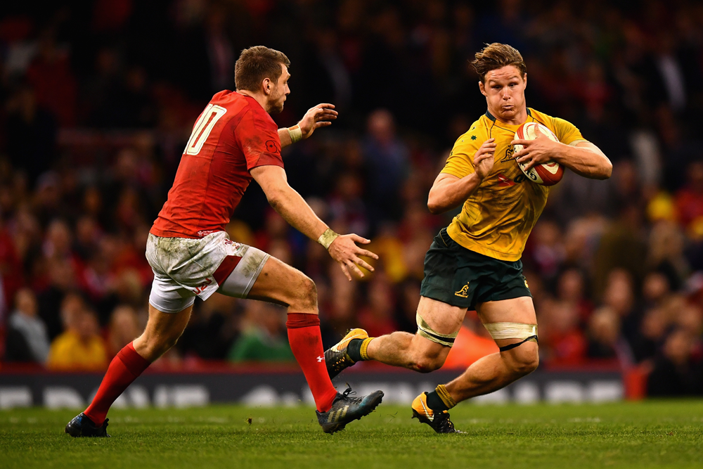 Michael Hooper takes on Wales. Photo: Getty Images