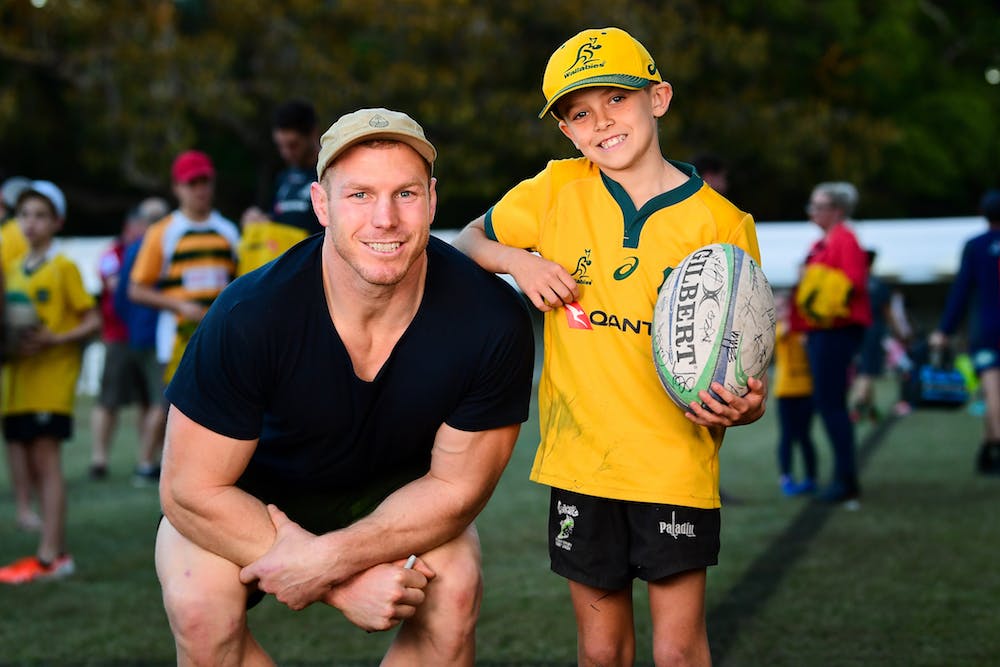 David Pocock with a young Wallabies fan at an open day in Brisbane. Photo: Stu Walmsely/RUGBY.com.au