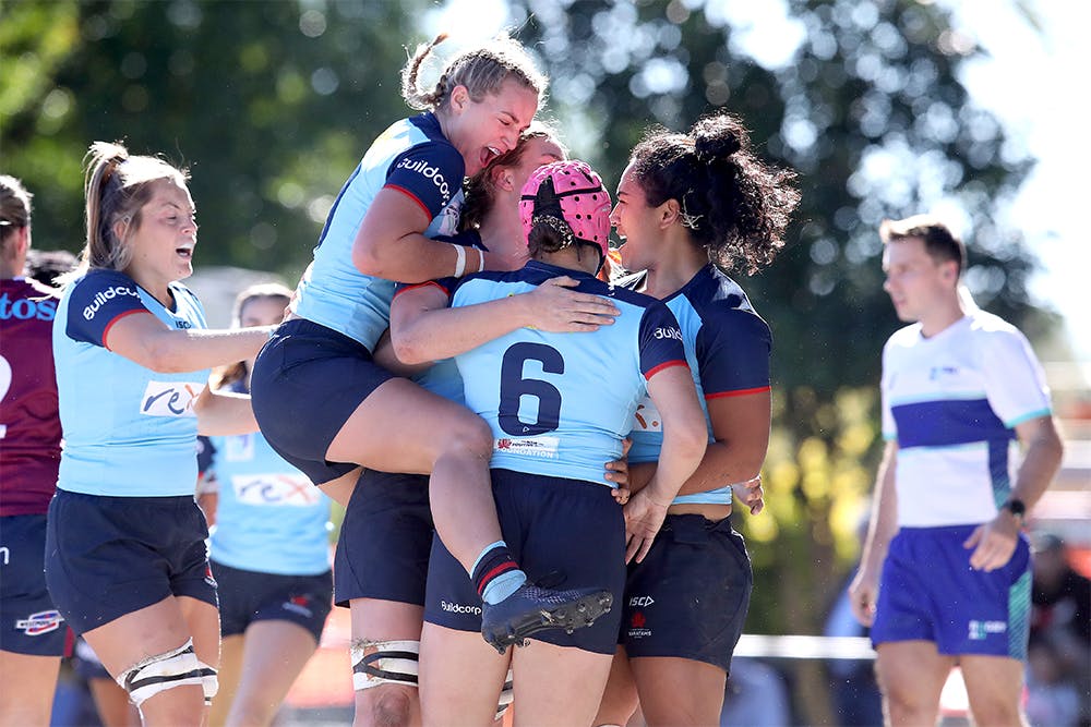 Waratahs celebrate their first win of the Buildcorp Super W 2021. Photo: Getty Images