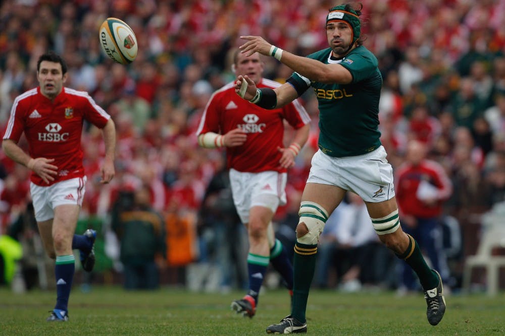 Victor Matfield on the burst during the British and Irish Lions' tour of South Africa in 2009. Huge crowds are expected for their 2021 tour. Photo: Getty Images 