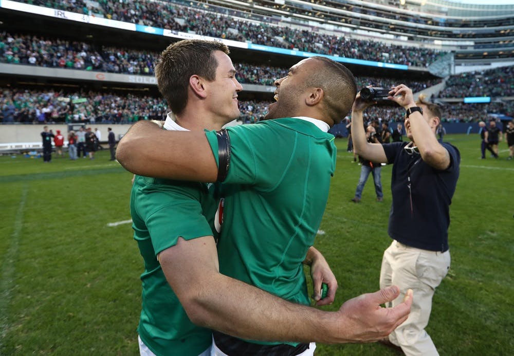 Johnny Sexton celebrates Ireland's win over New Zealand with Simon Zebo. Photo: Getty Images.