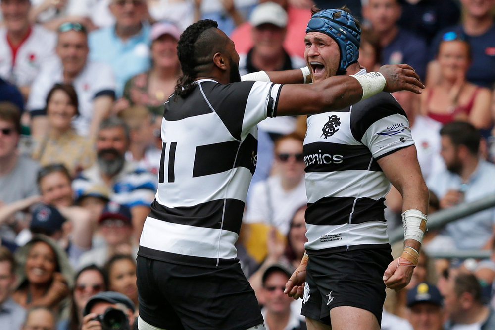 Taqele Naiyaravoro and James Horwill celebrate a try. Photo: Getty Images