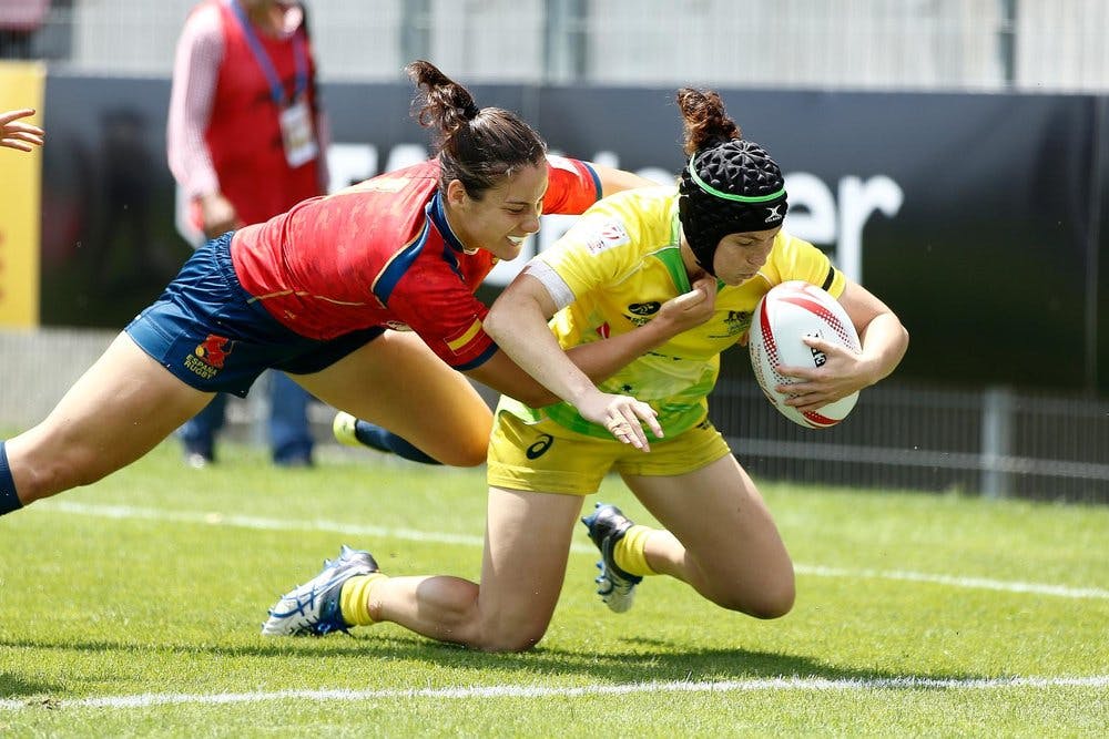 Emilee Cherry scored a double in Australia's opening match in Clermont.  Photo credit: Michael Lee - KLC fotos for World Rugby