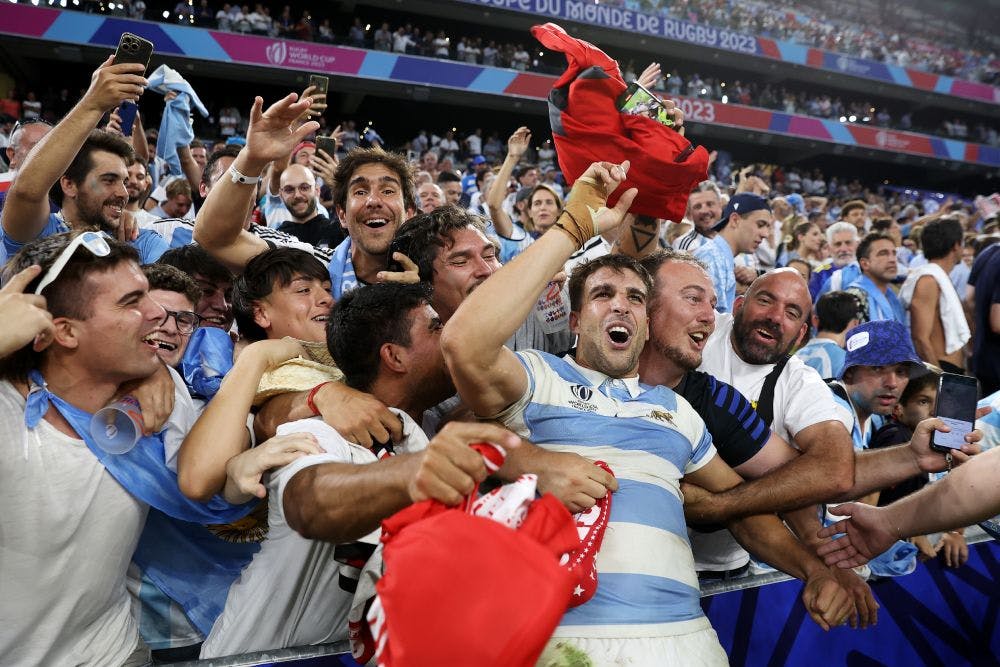 Argentina celebrate their win over Wales. Photo: Getty Images