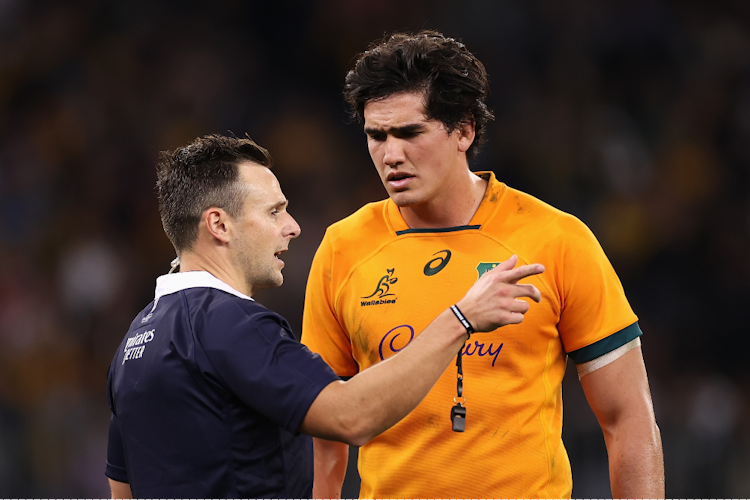 Darcy Swain was red-carded for an apparent headbutt. Photo: Getty Images
