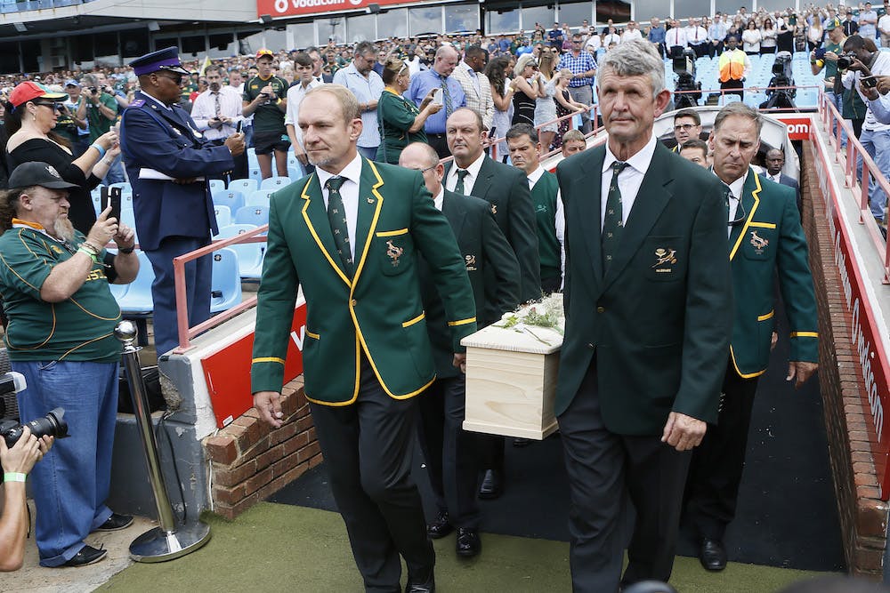 Francois Pienaar and 1995 World Cup winning teammates lay Joost van der Westhuizen to rest. Photo: Getty Images